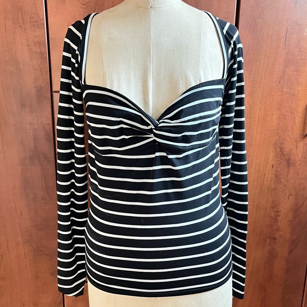 Ralph Lauren black and white striped long sleeved twist front top